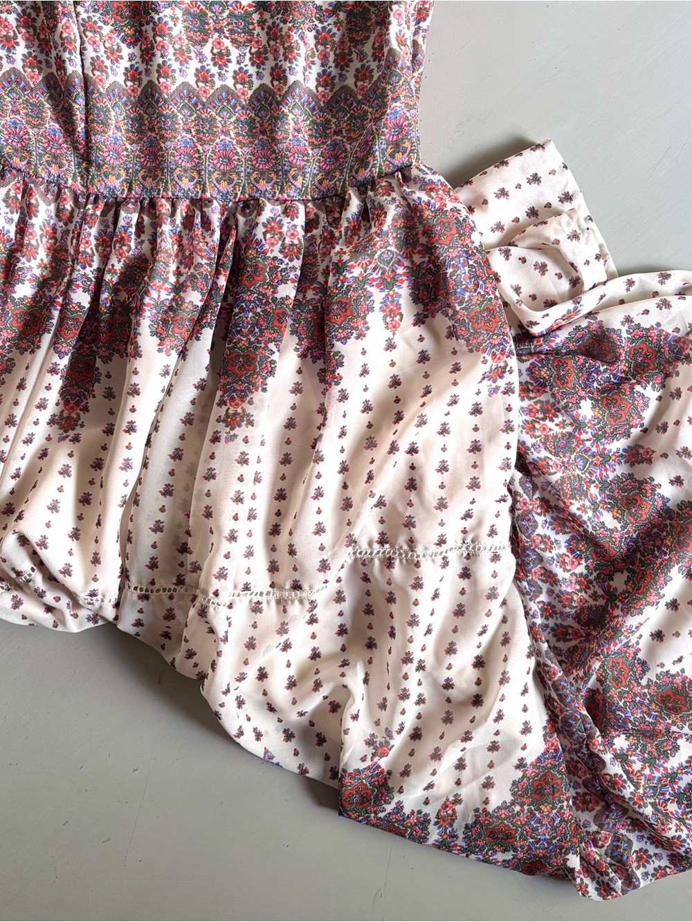 ESHAKTI Cap Sleeves Boho Floral Paisley Smocked Waist Tiered Skirted Maxi Dress - Picture 9 of 14